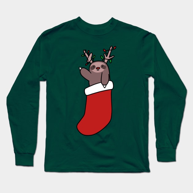 Reindeer Stocking Sloth Long Sleeve T-Shirt by saradaboru